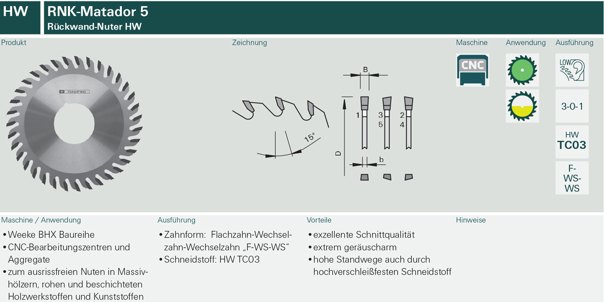 Rückwandnuter HW 100 x 5,0/4,0 x 30 Z 35 Stehle für Weeke BHX Baureihe 